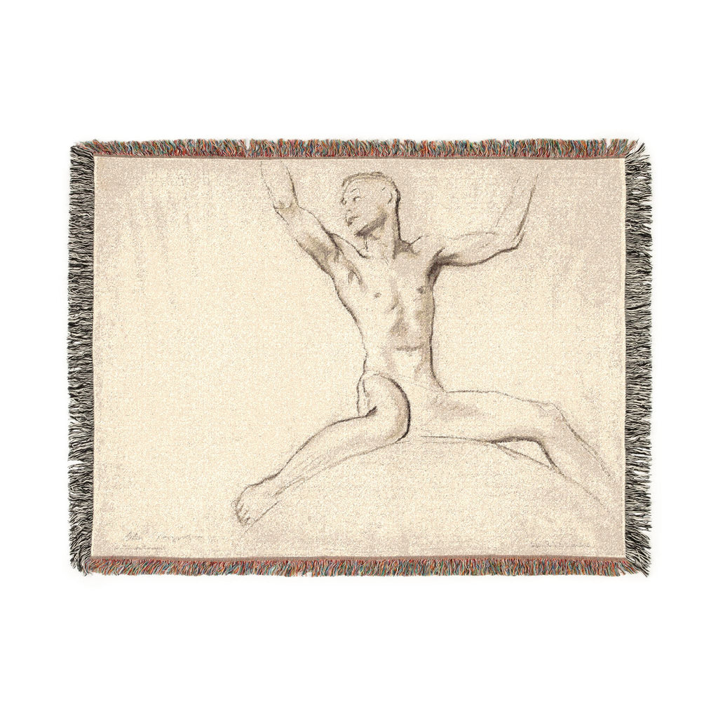 John Singer Sargent - Seated Male Nude, Arms Uplifted | Woven Tapestry Blanket
