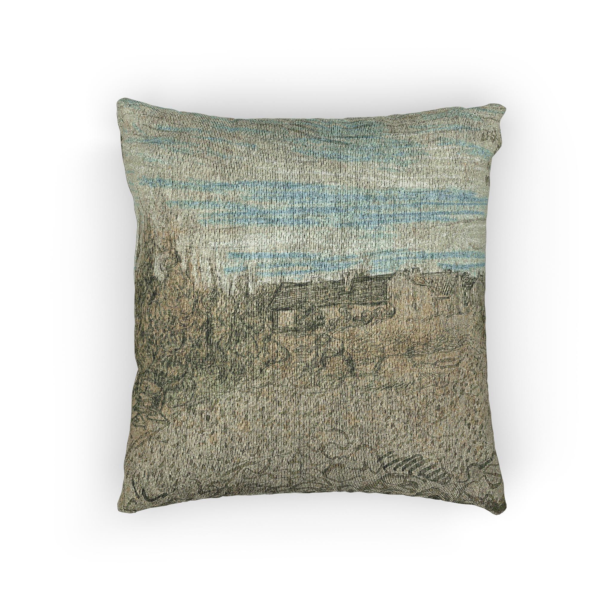 Vincent van Gogh - Cottages with a Woman Working in the Middle Ground | Woven Pillow