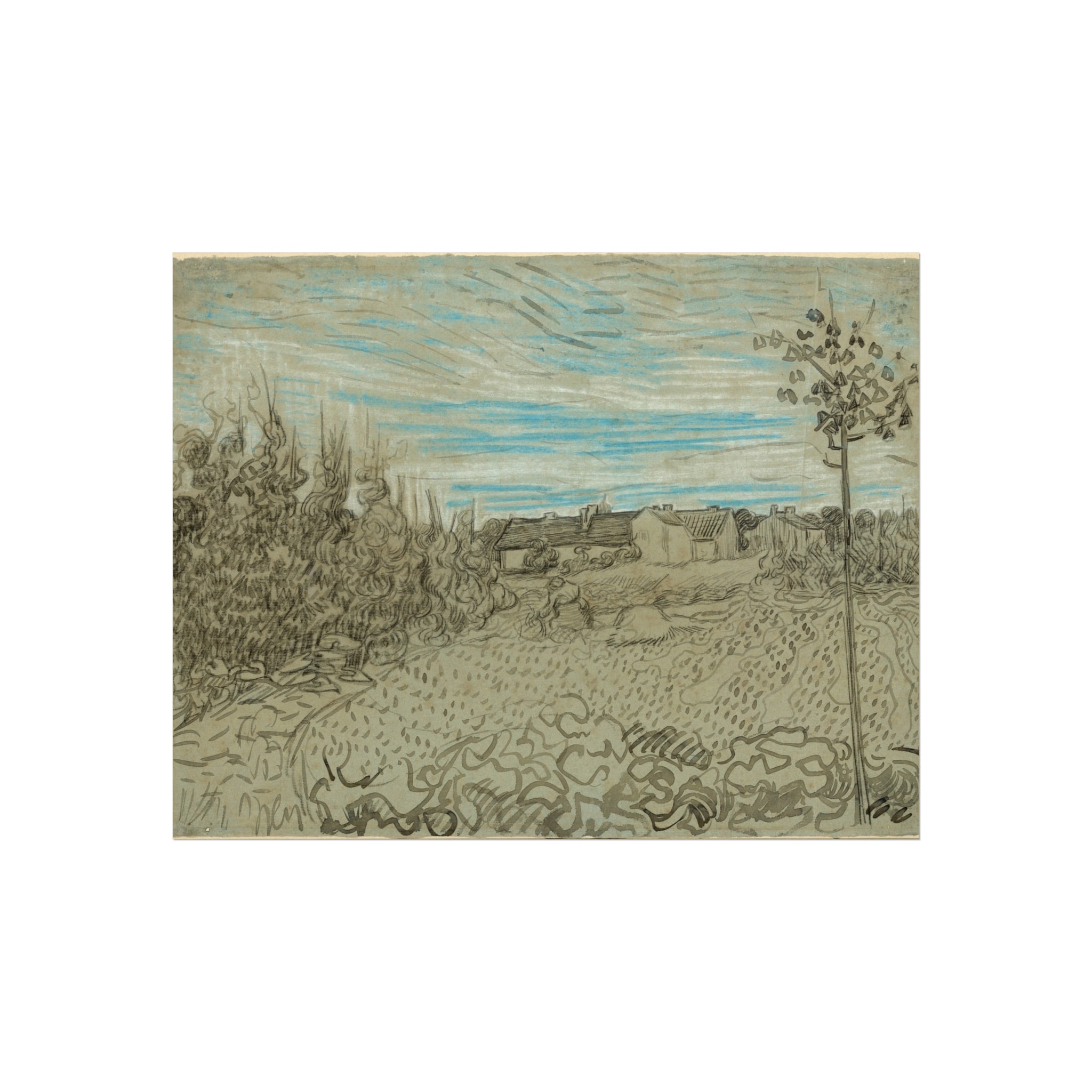 Vincent van Gogh - Cottages with a Woman Working in the Middle Ground | Fine Art Poster