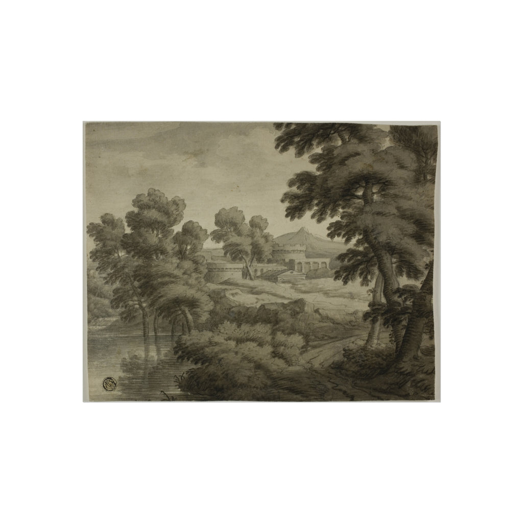 School of Nicolas Poussin - Italianate Landscape with Castle, Trees and Water in Foreground | Fine Art Poster
