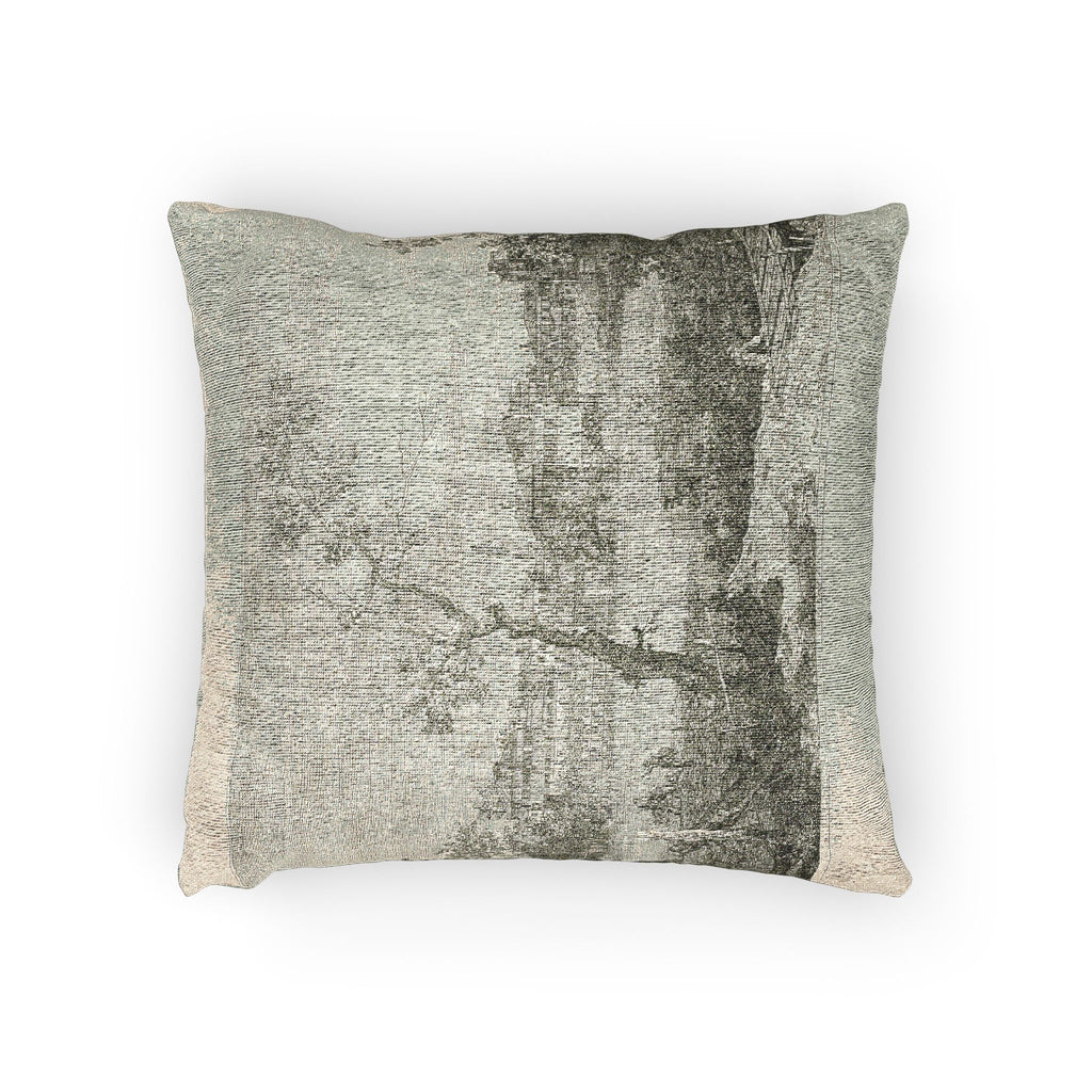 Canaletto - View of a Town on a River Bank, from Vedute | Woven Pillow