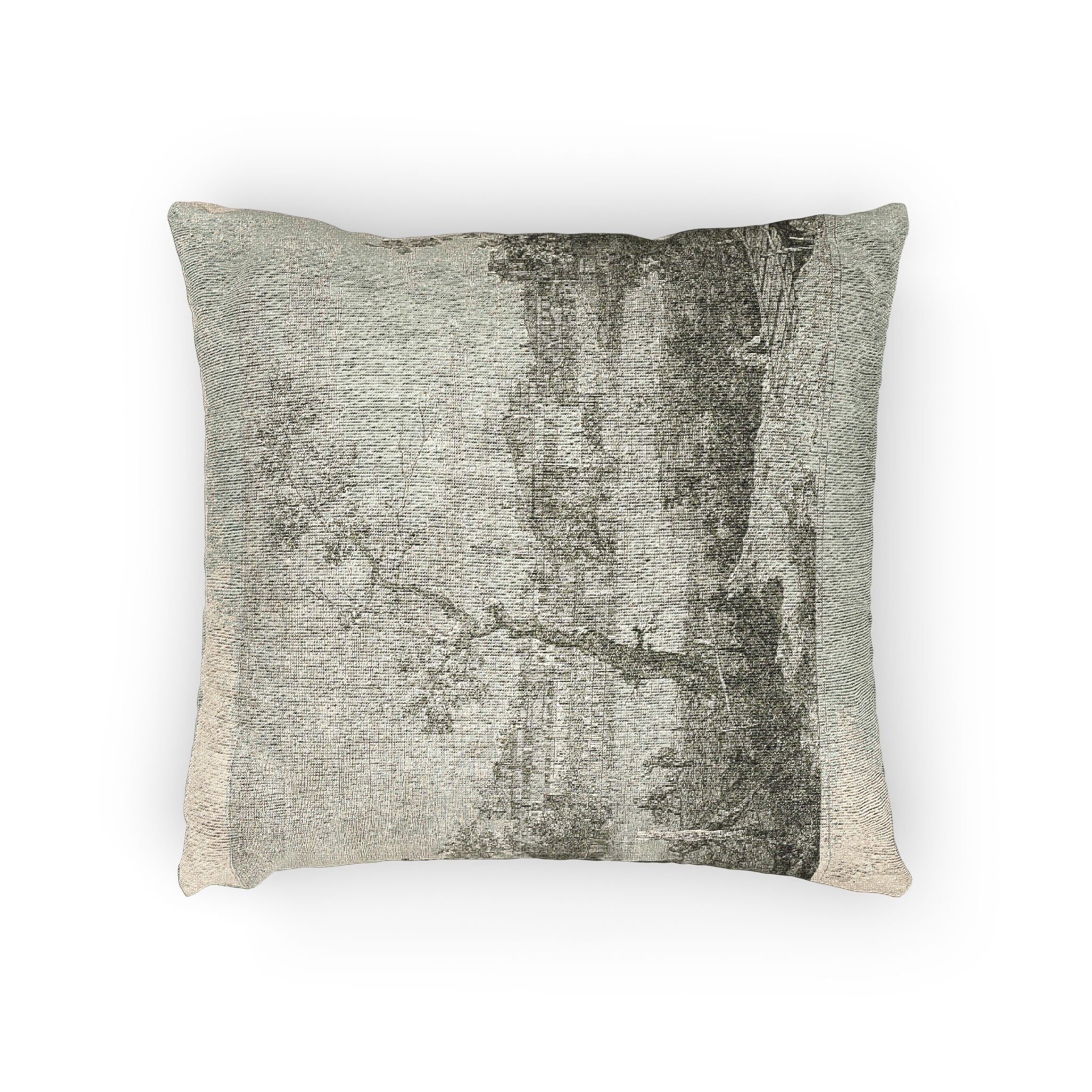 Canaletto - View of a Town on a River Bank, from Vedute | Woven Pillow
