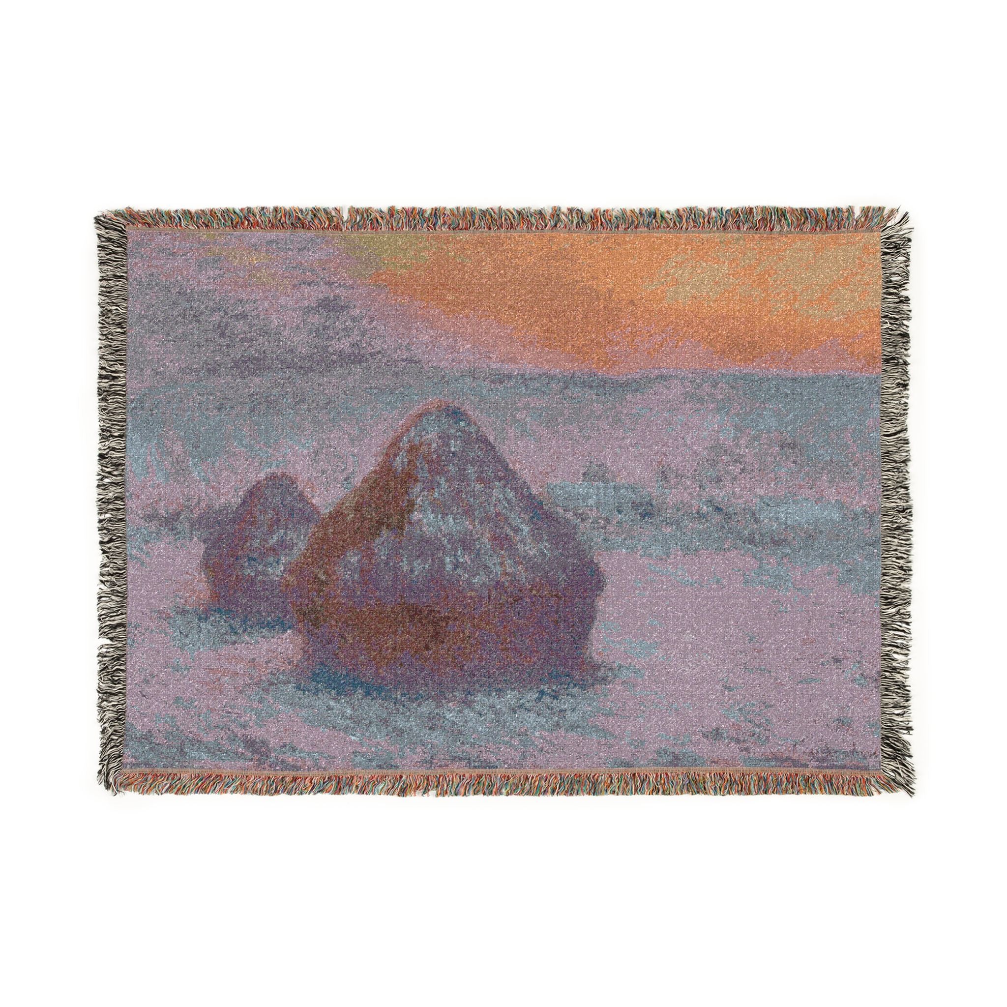 Claude Monet - Stacks of Wheat (Sunset, Snow Effect) | Woven Tapestry Blanket