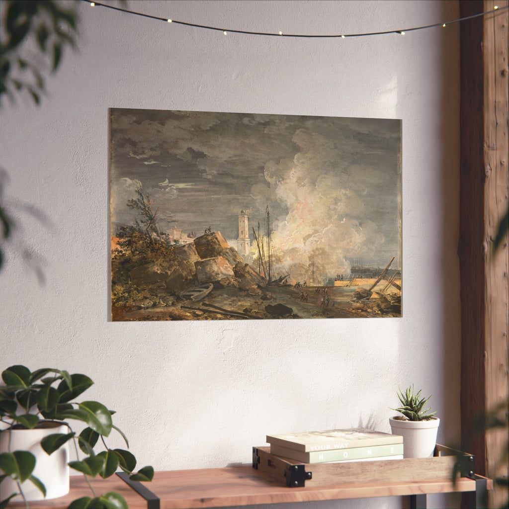 Louis Gabriel Moreau - Fire in the Port | Fine Art Poster