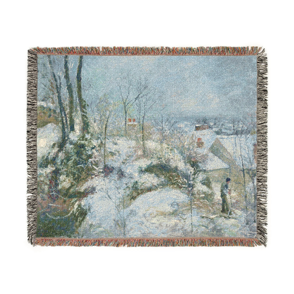 Camille Pissarro - Rabbit Warren at Pontoise, Snow | Woven Tapestry Blanket