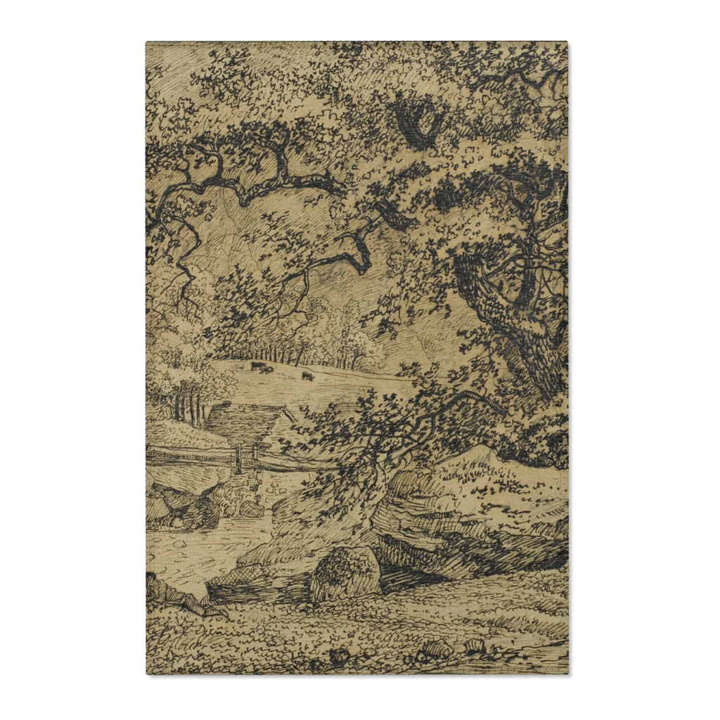 Jacob van Ruisdael - Landscape with Figure Resting Under Tree by Stream | Area Rug