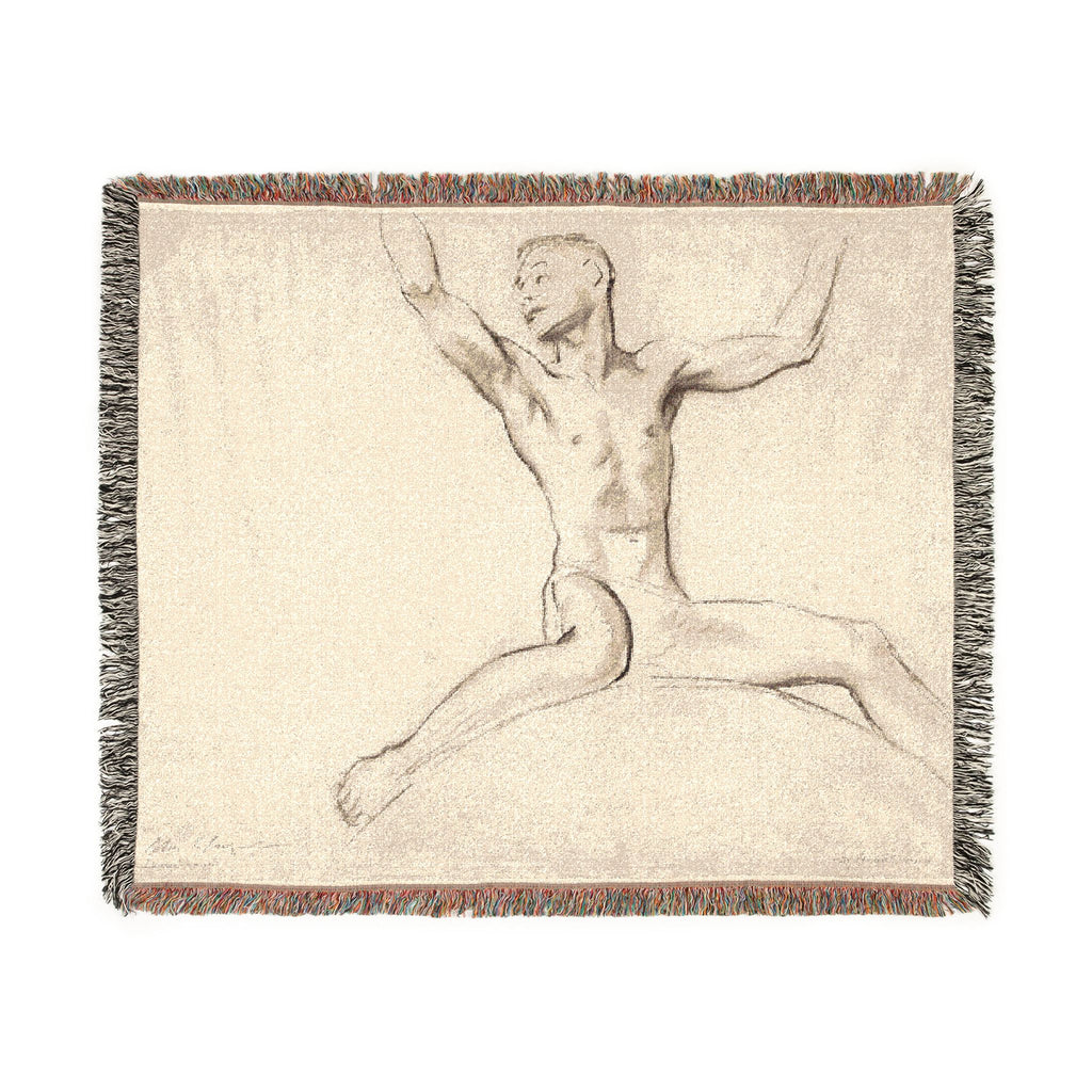 John Singer Sargent - Seated Male Nude, Arms Uplifted | Woven Tapestry Blanket