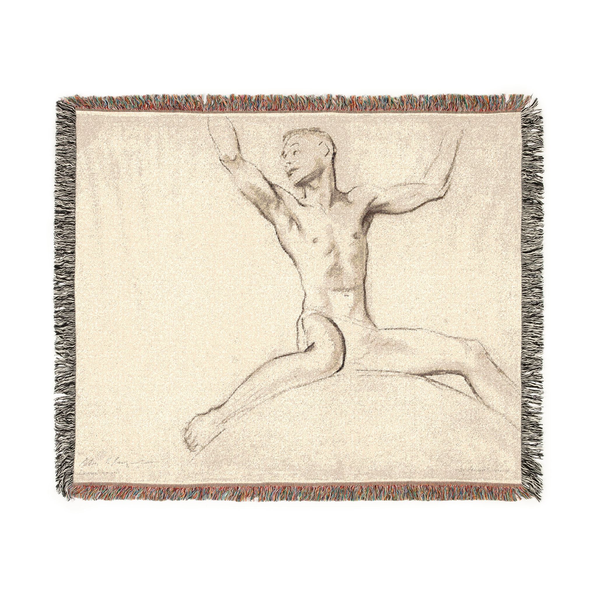 John Singer Sargent - Seated Male Nude, Arms Uplifted | Woven Tapestry Blanket