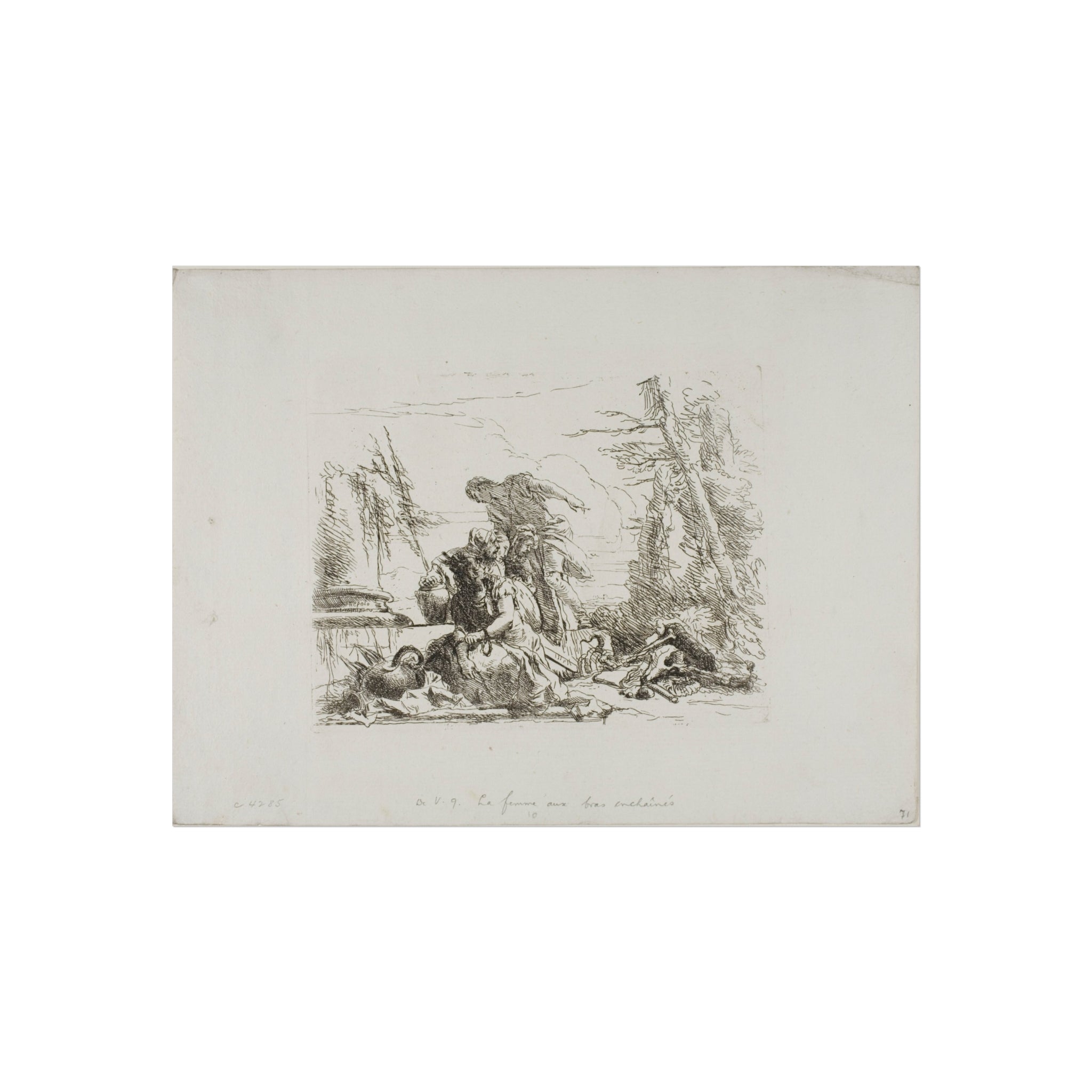Giovanni Battista Tiepolo - A Woman with her Arms in Chains and Four Other Figures, from Capricci | Fine Art Poster