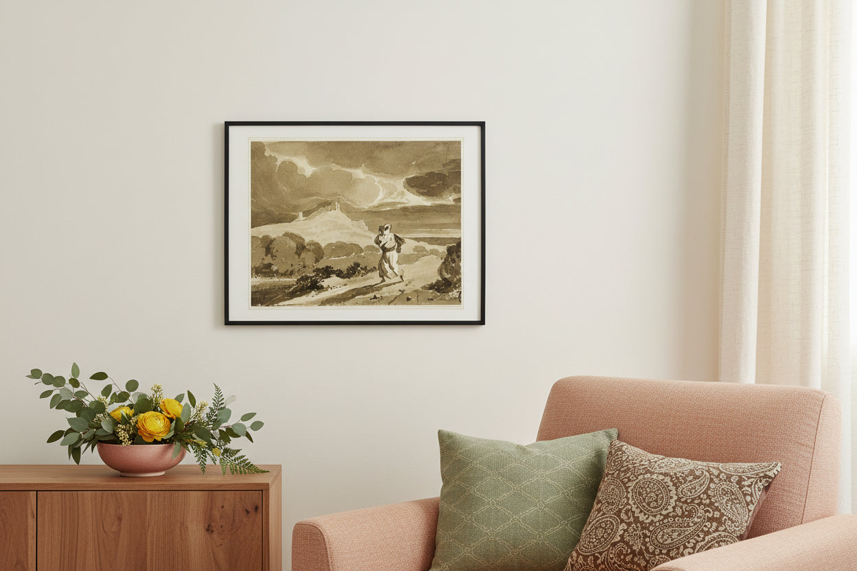 Woman with Baby Fleeing Across Moors John Constable Fine Art Poster