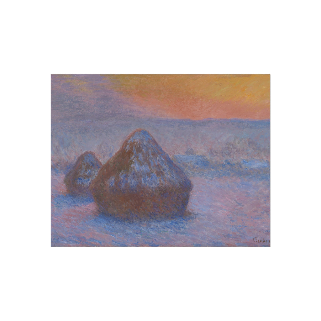 Claude Monet - Stacks of Wheat (Sunset, Snow Effect) | Fine Art Poster