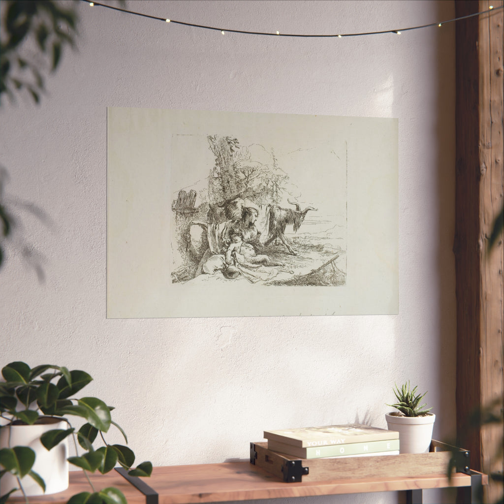 Giovanni Battista Tiepolo - A Nymph with a Small Satyr and Two Goats, from Capricci | Fine Art Poster