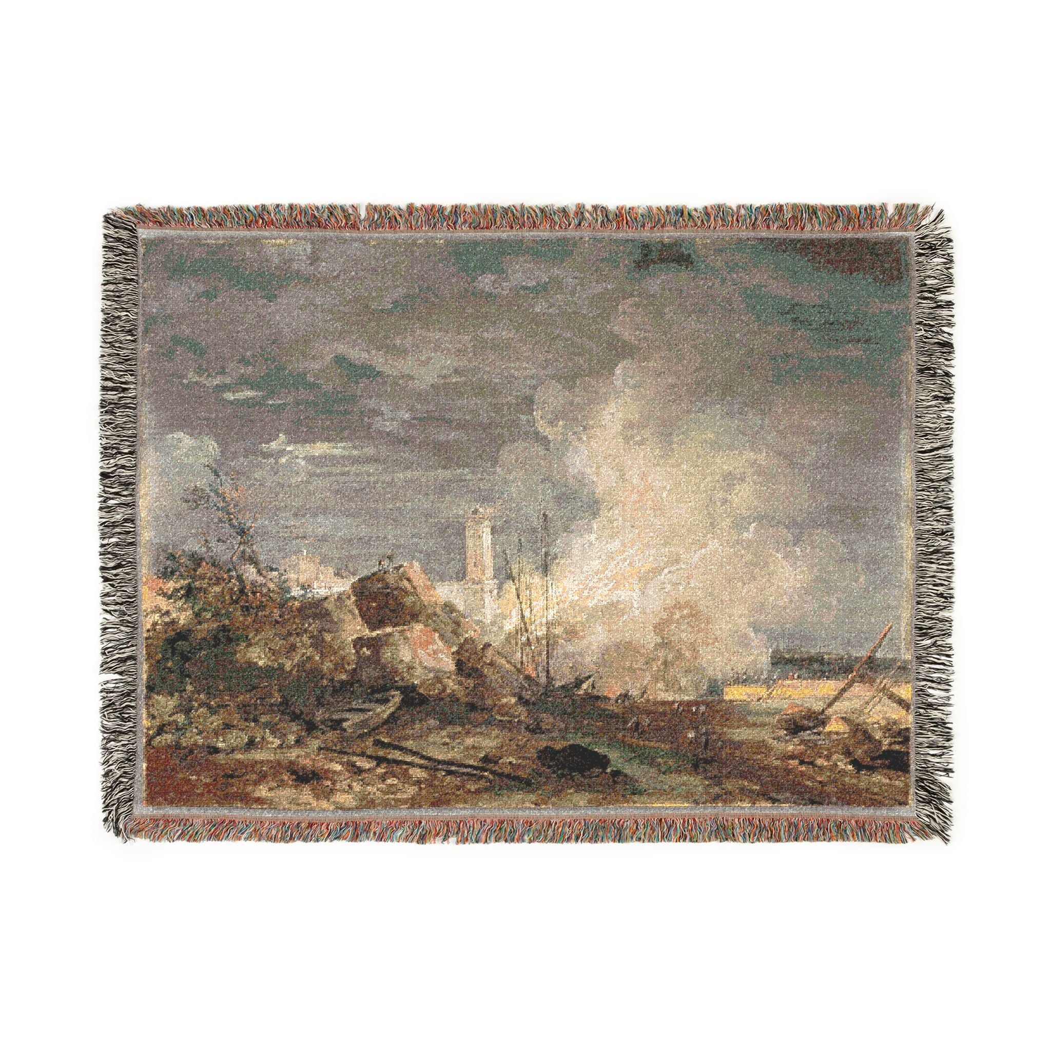 Louis Gabriel Moreau - Fire in the Port | Woven Tapestry Blanket