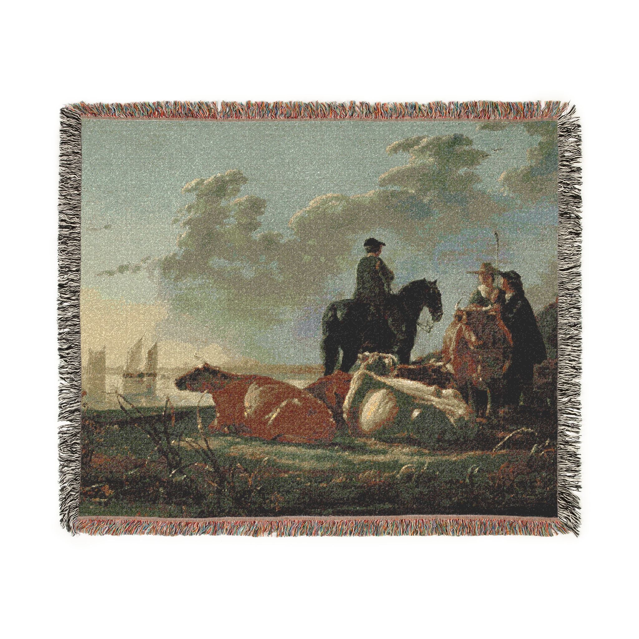 Aelbert Cuyp - Peasants with Four Cows by the River Merwede - WGA5825 | Woven Tapestry Blanket