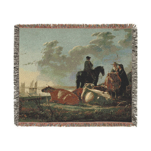 Aelbert Cuyp - Peasants with Four Cows by the River Merwede - WGA5825 | Woven Tapestry Blanket