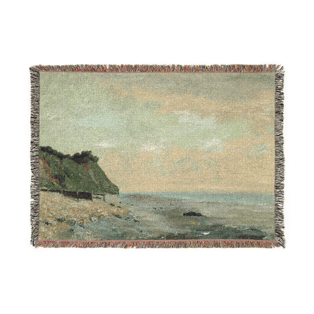 Gustave Courbet - Cliffs on the Sea Coast Small Beach, Sunrise (Falaise au bord de la mer, vu Petite Plage, soleil levan | Woven Tapestry Blanket