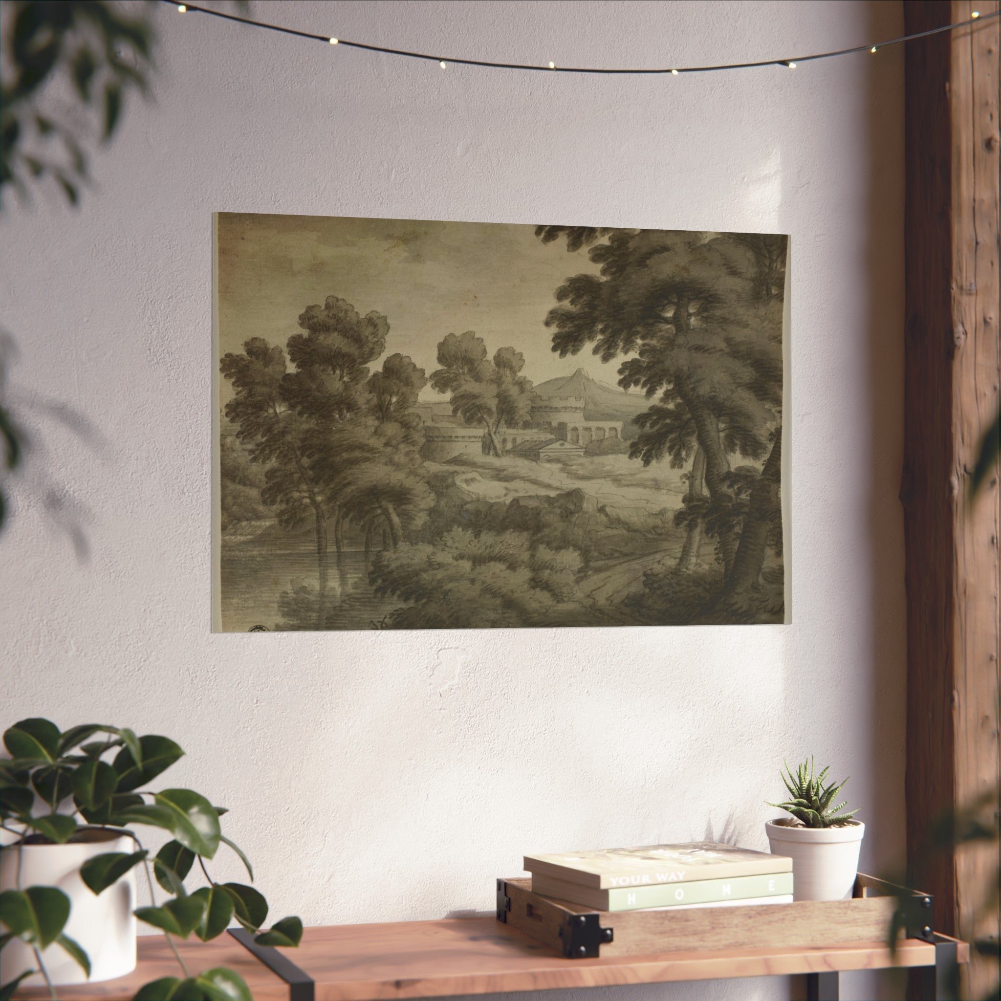 School of Nicolas Poussin - Italianate Landscape with Castle, Trees and Water in Foreground | Fine Art Poster