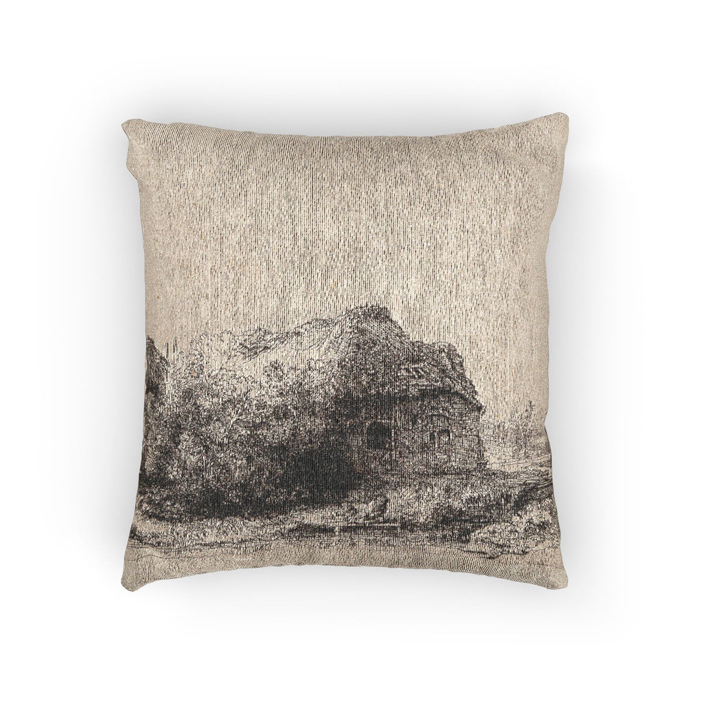 Rembrandt van Rijn - Landscape with Cottages and a Hay Barn Oblong | Woven Pillow