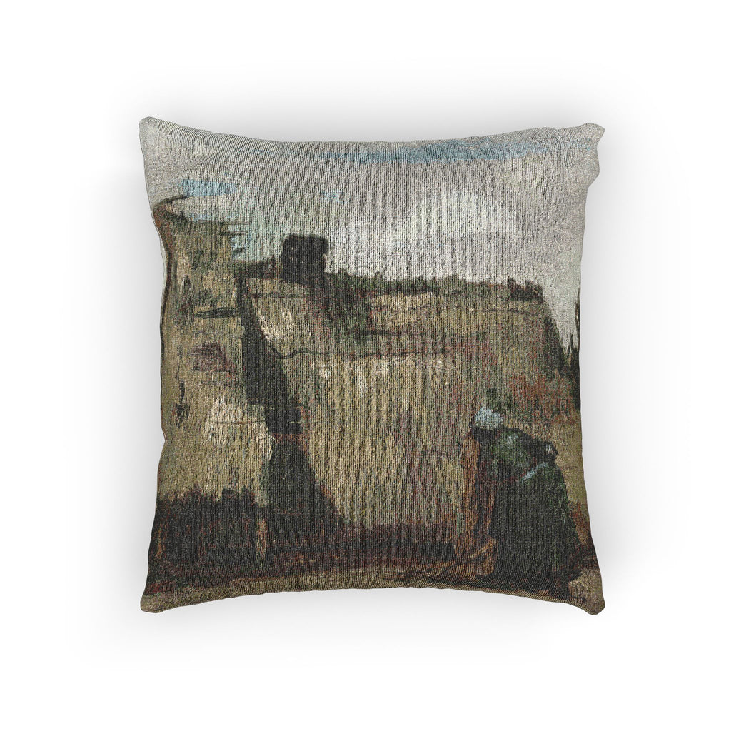 Vincent van Gogh - A Peasant Woman Digging in Front of Her Cottage | Woven Pillow