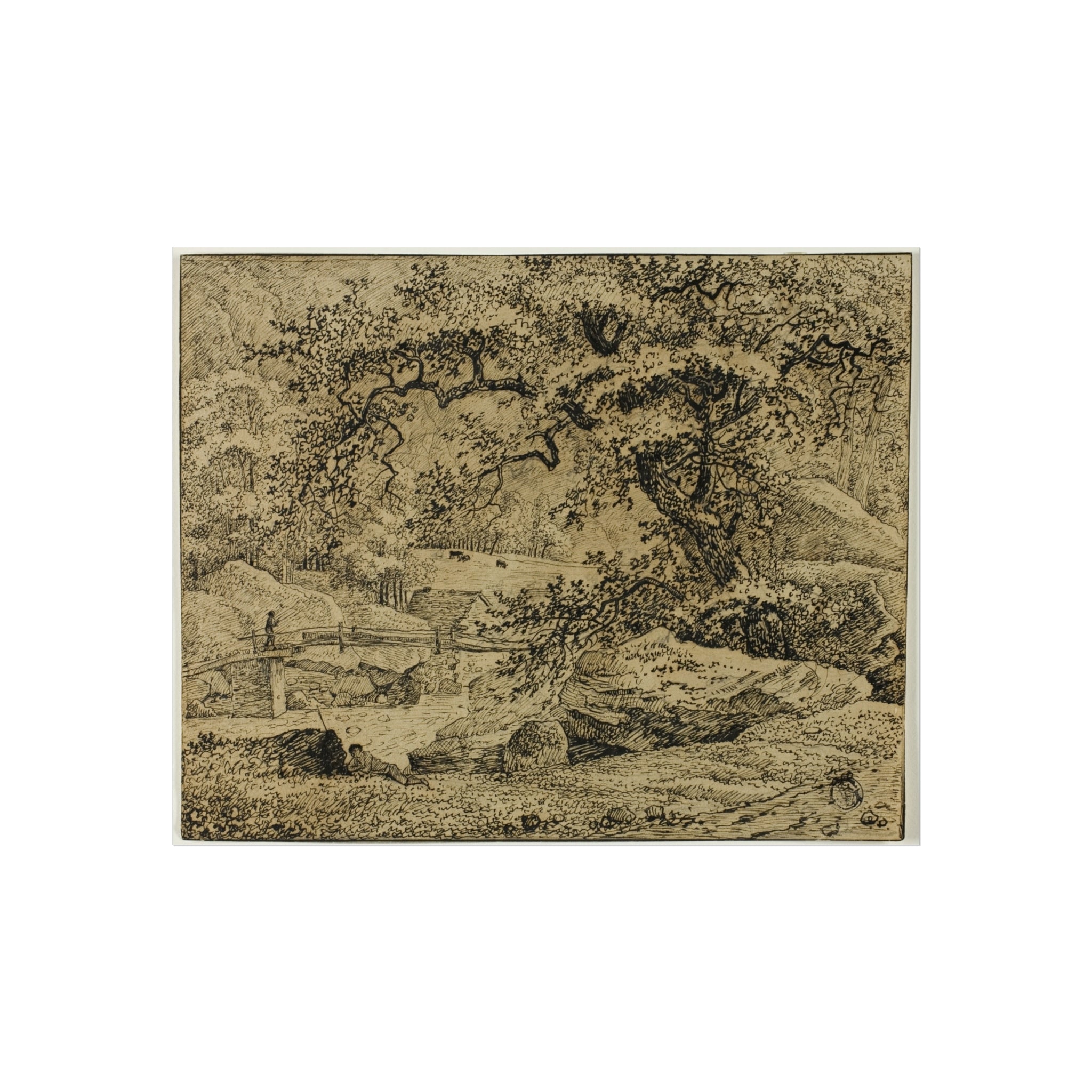 Jacob van Ruisdael - Landscape with Figure Resting Under Tree by Stream | Fine Art Poster