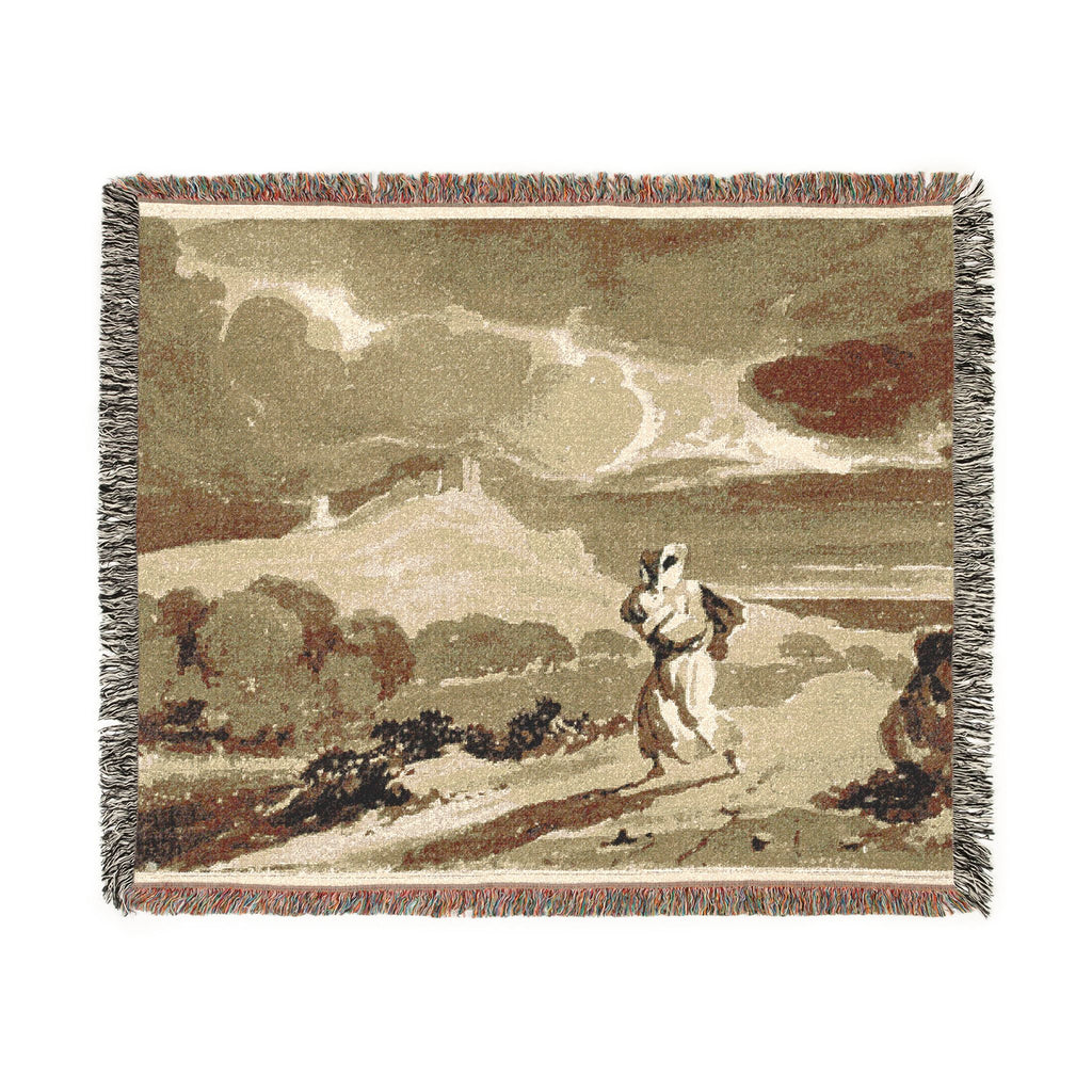 John Constable - Woman with Baby Fleeing Across Moors | Woven Tapestry Blanket