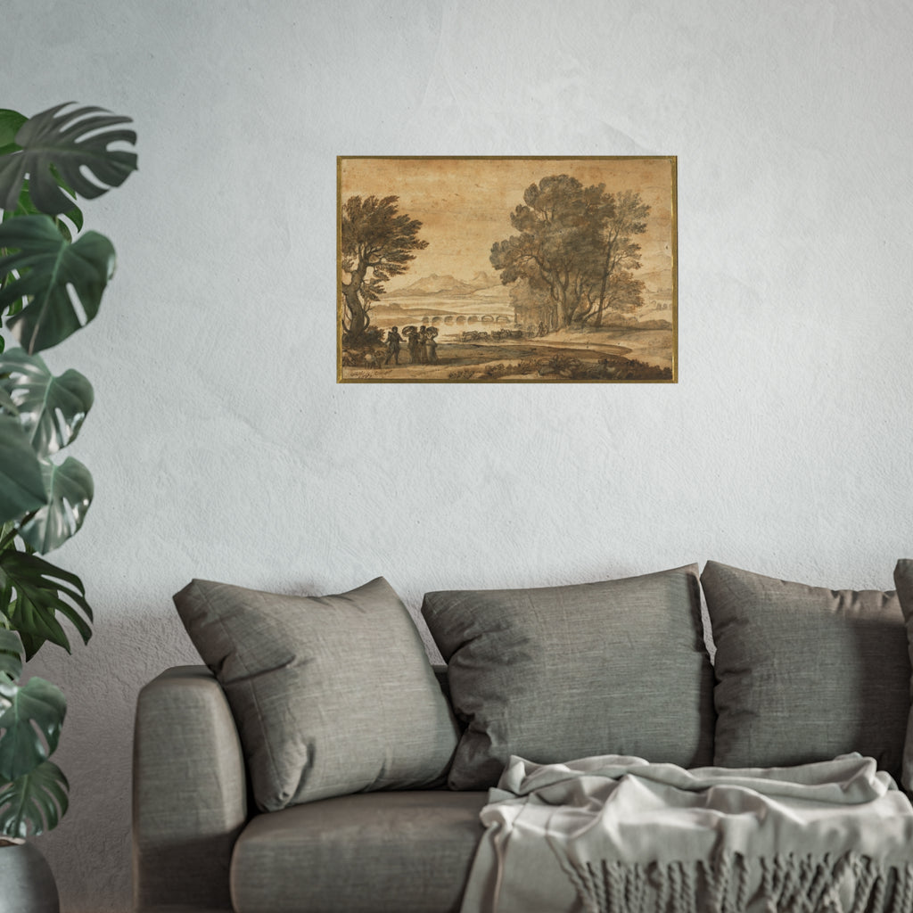 Claude Lorrain - A Wooded River Landscape with Jacob, Laban, and His Daughters | Fine Art Poster