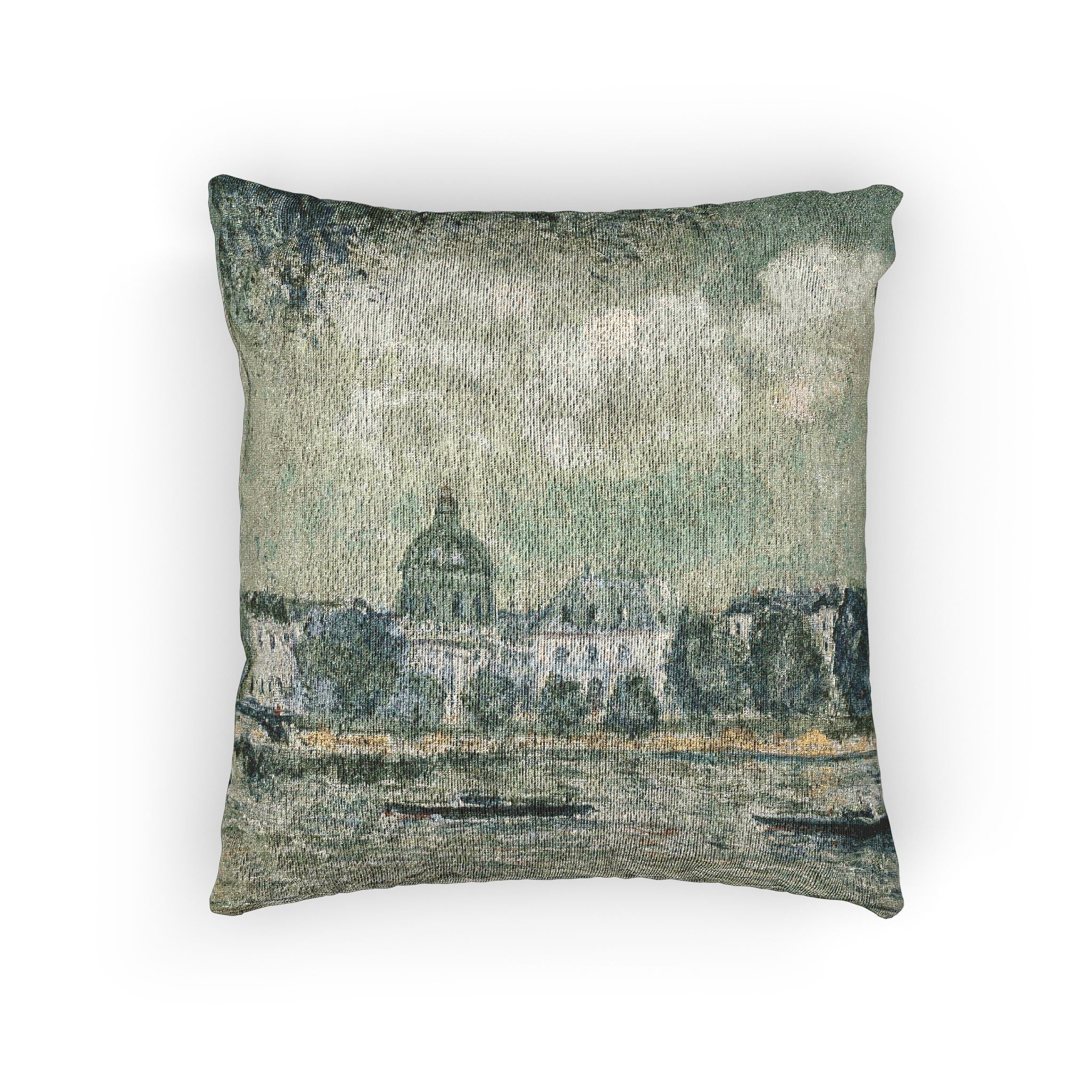 Alfred Sisley - Landscape along the Seine with the Institut de France and the Pont des Arts | Woven Pillow