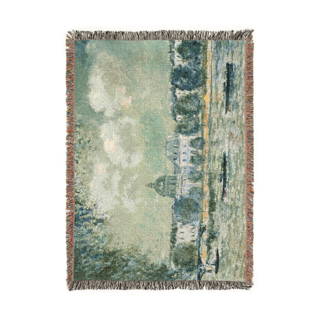 Alfred Sisley - Landscape along the Seine with the Institut de France and the Pont des Arts | Woven Tapestry Blanket