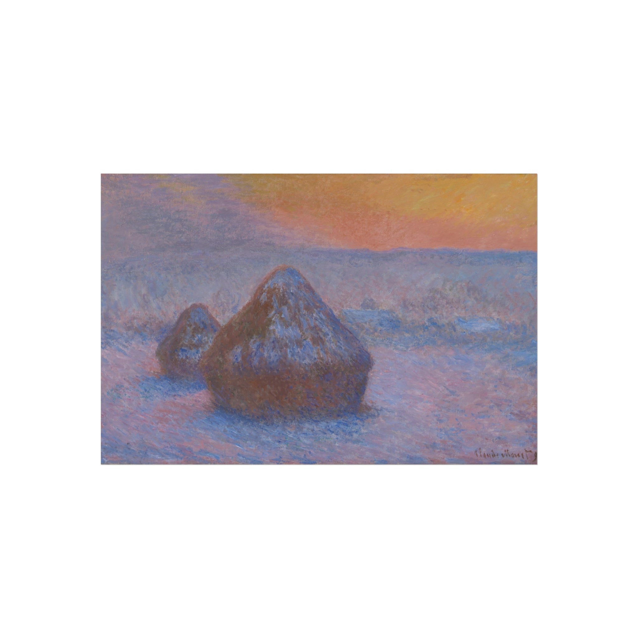 Claude Monet - Stacks of Wheat (Sunset, Snow Effect) | Fine Art Poster