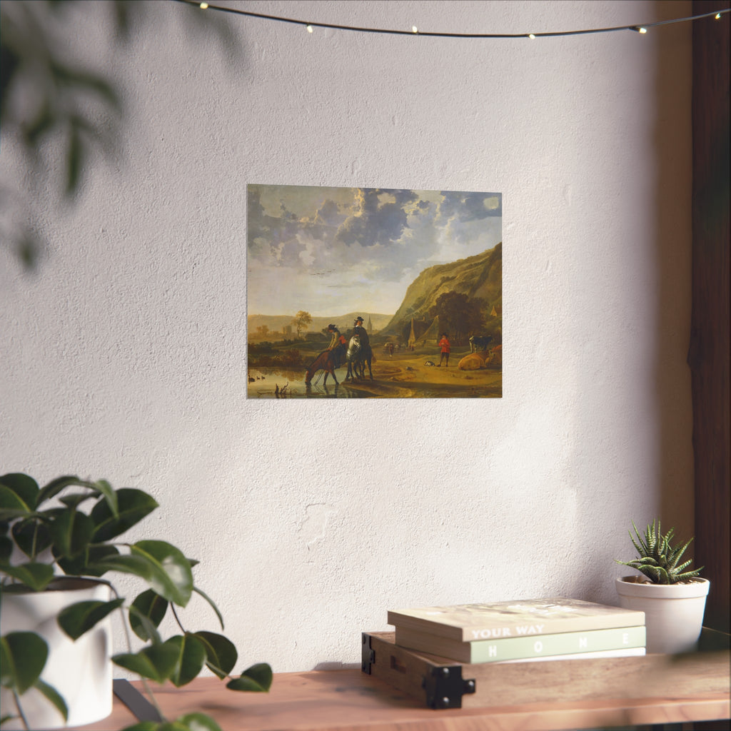 Aelbert Cuyp - Rivierlandschap met ruiters - Google Art Project | Fine Art Poster