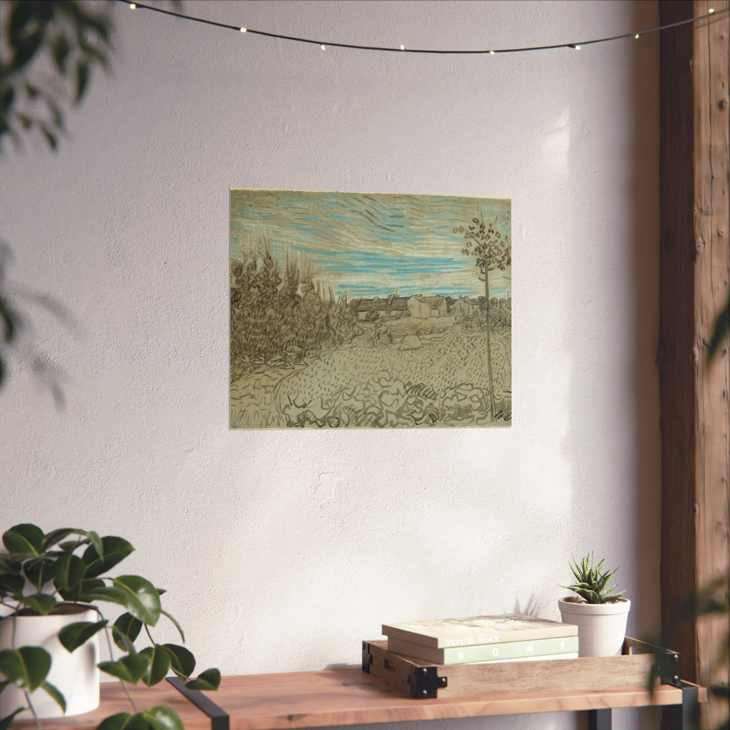 Vincent van Gogh - Cottages with a Woman Working in the Middle Ground | Fine Art Poster