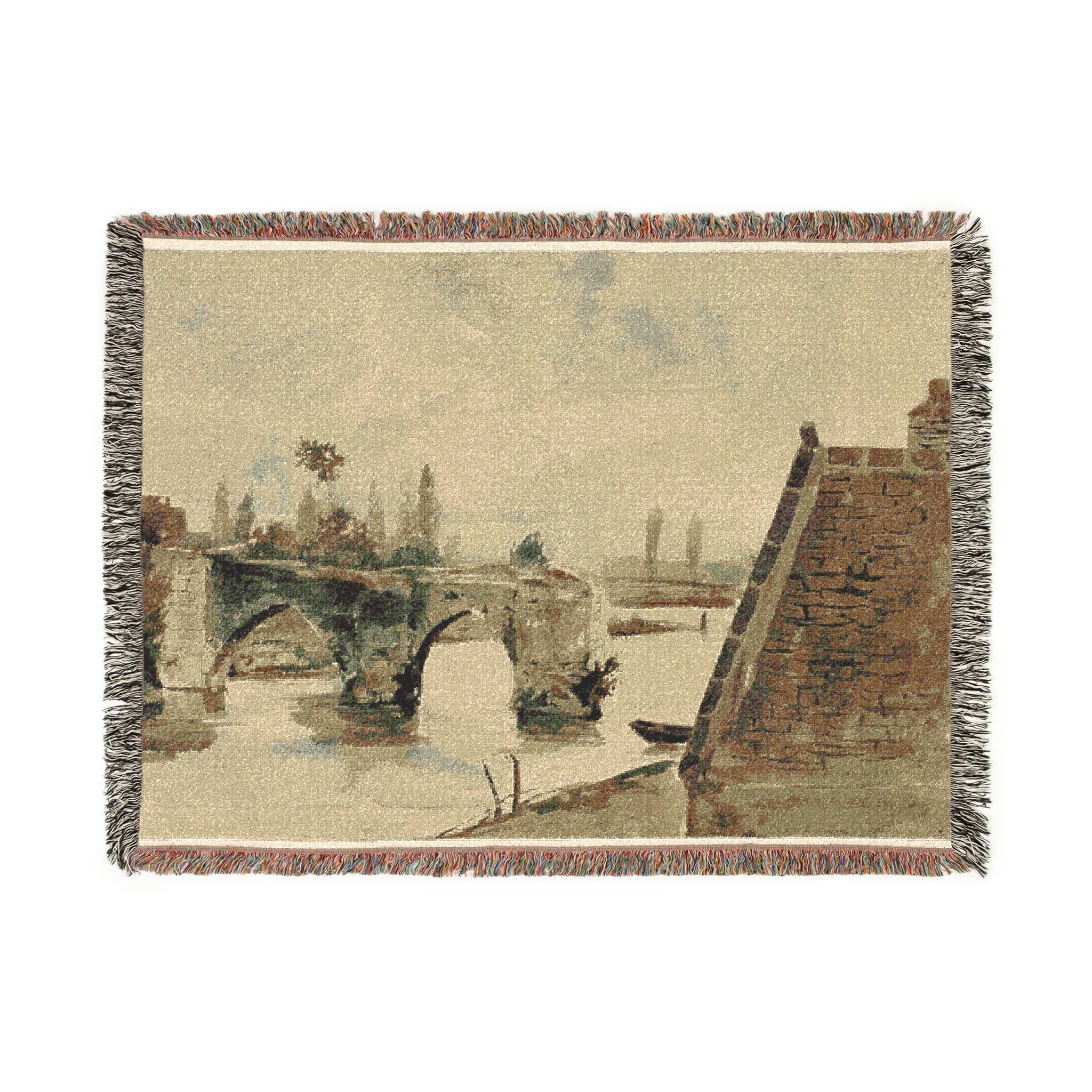 Eugène Delacroix - The Old Bridge at Mantes | Woven Tapestry Blanket
