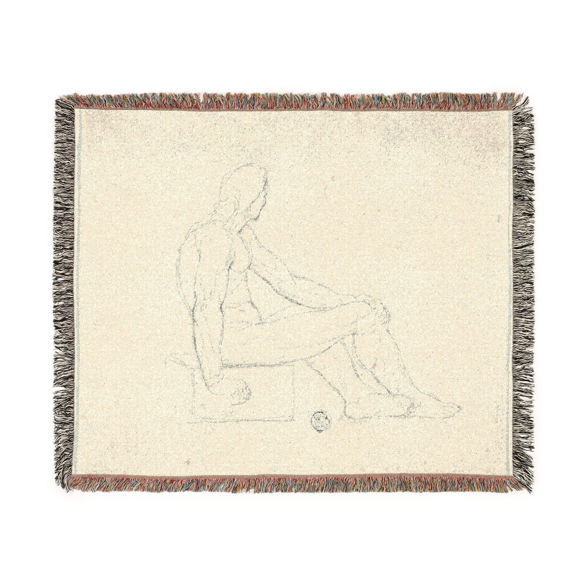 Seated Male Nude After Jacques-Louis David Tapestry Blanket