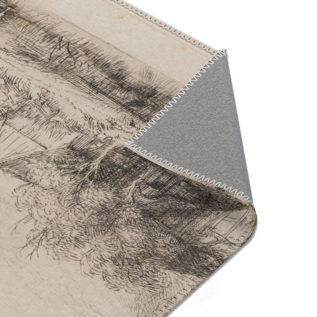 Rembrandt van Rijn - Landscape with a Cow Drinking | Area Rug