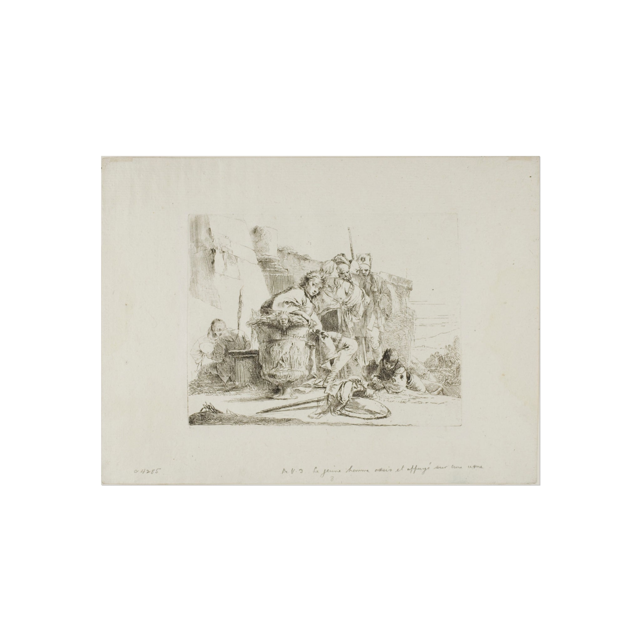 Giovanni Battista Tiepolo - Seated Youth Leaning Against an Urn, from Capricci | Fine Art Poster