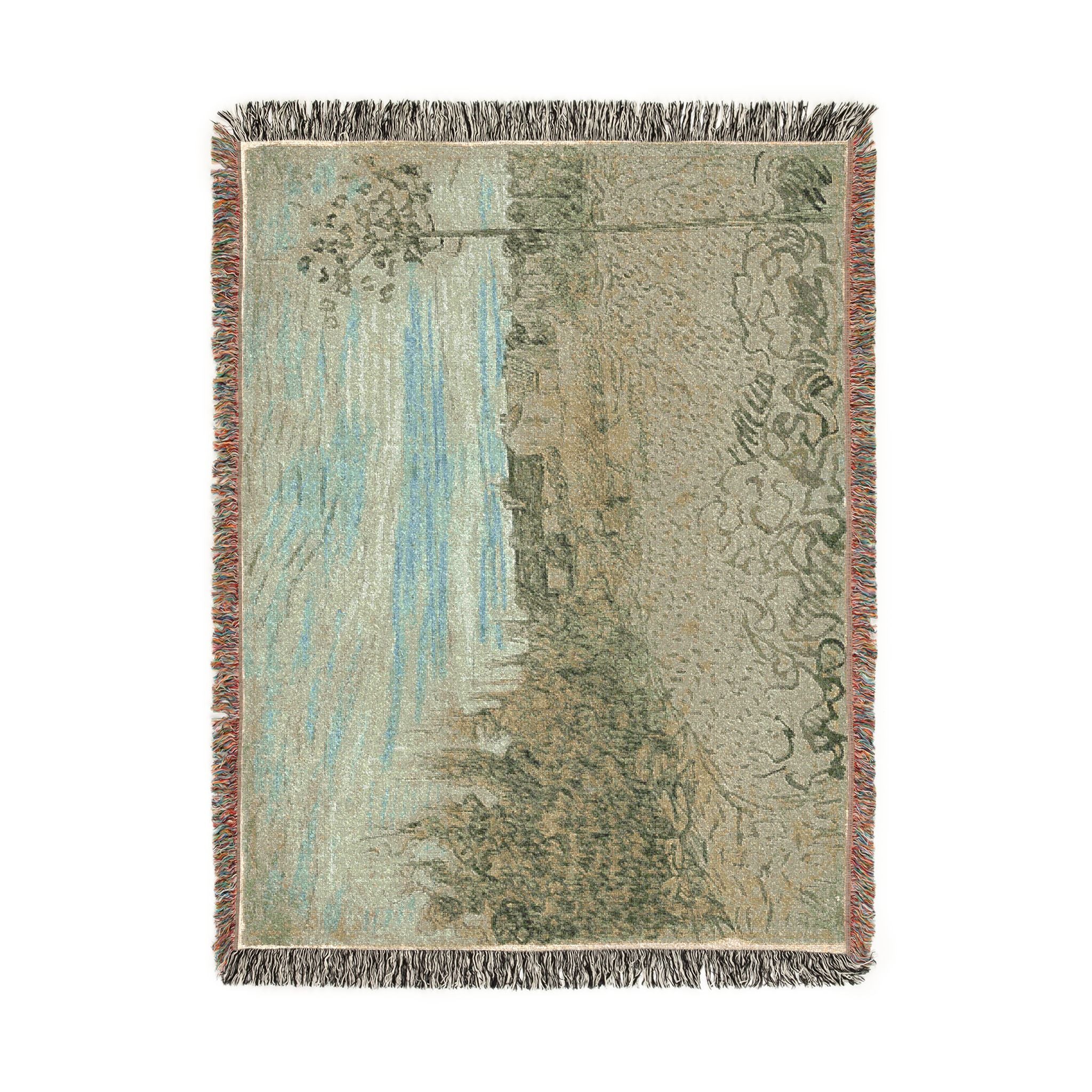 Vincent van Gogh - Cottages with a Woman Working in the Middle Ground | Woven Tapestry Blanket