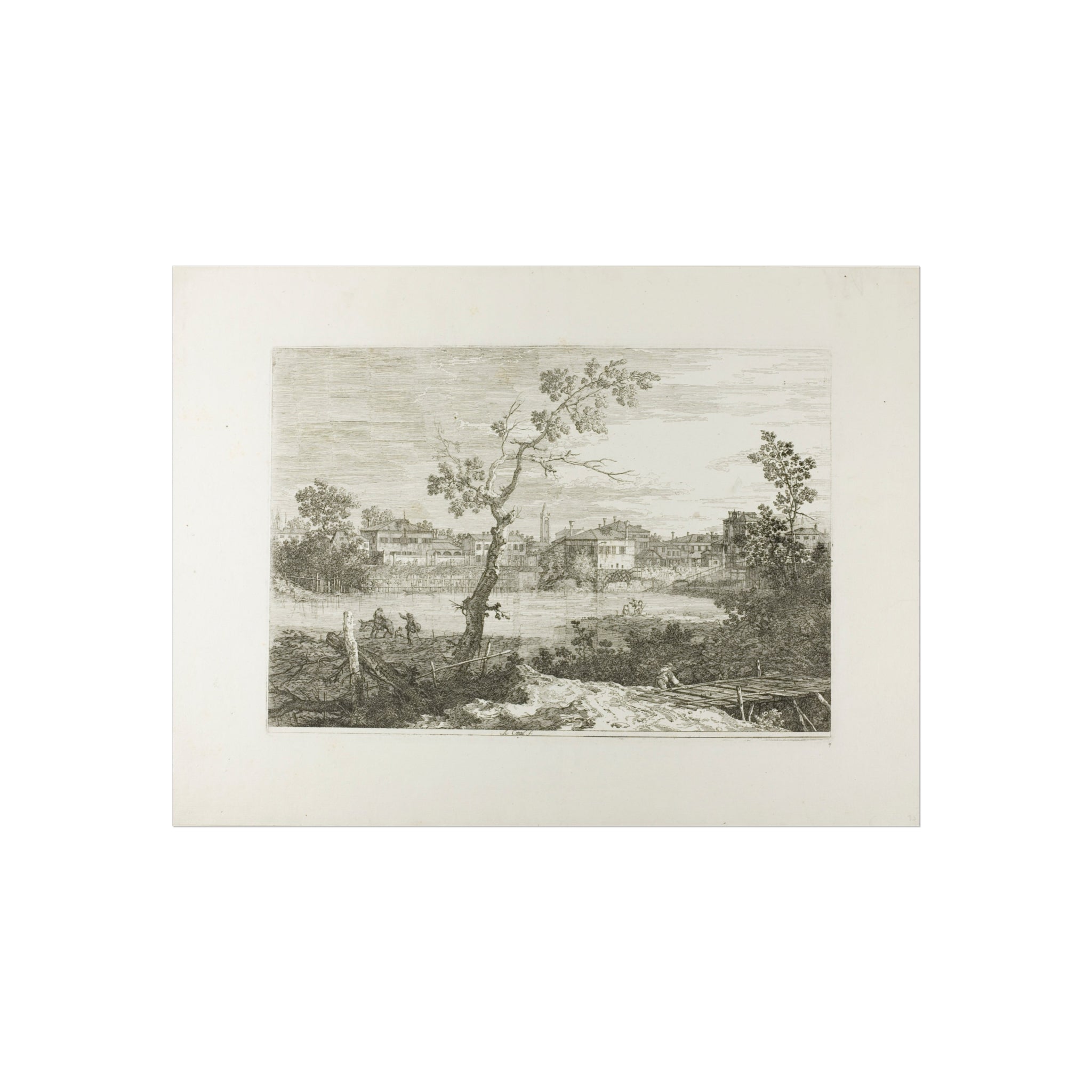 Canaletto - View of a Town on a River Bank, from Vedute | Fine Art Poster