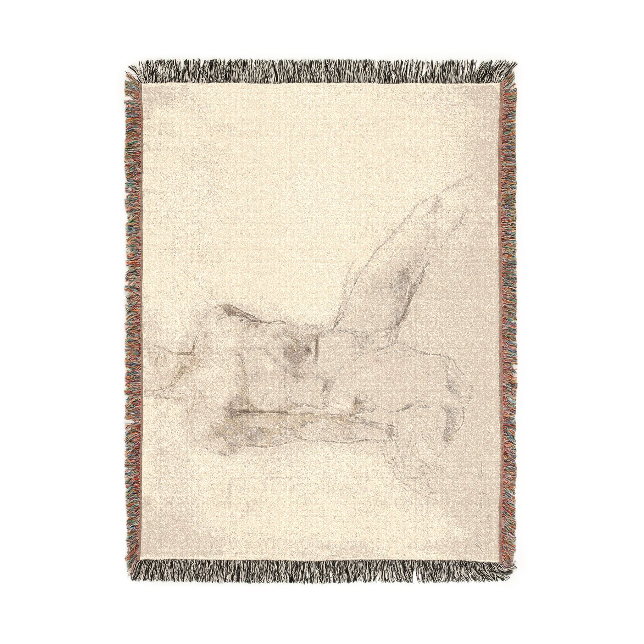 John Singer Sargent - Seated Male Nude with Extended Leg (recto); Sketch of Kneeling Male Nude and Divided Circle (verso | Woven Tapestry Blanket