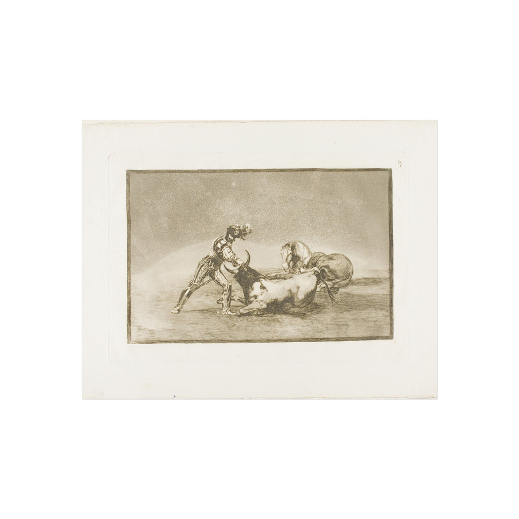 Francisco José de Goya y Lucientes - A Spanish knight kills the bull after having lost his horse, plate nine from The Ar | Fine Art Poster