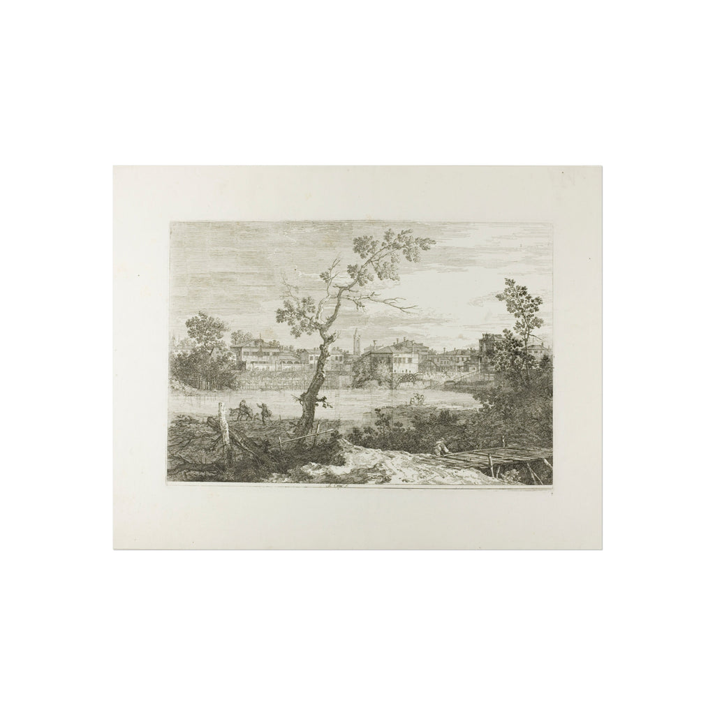 Canaletto - View of a Town on a River Bank, from Vedute | Fine Art Poster