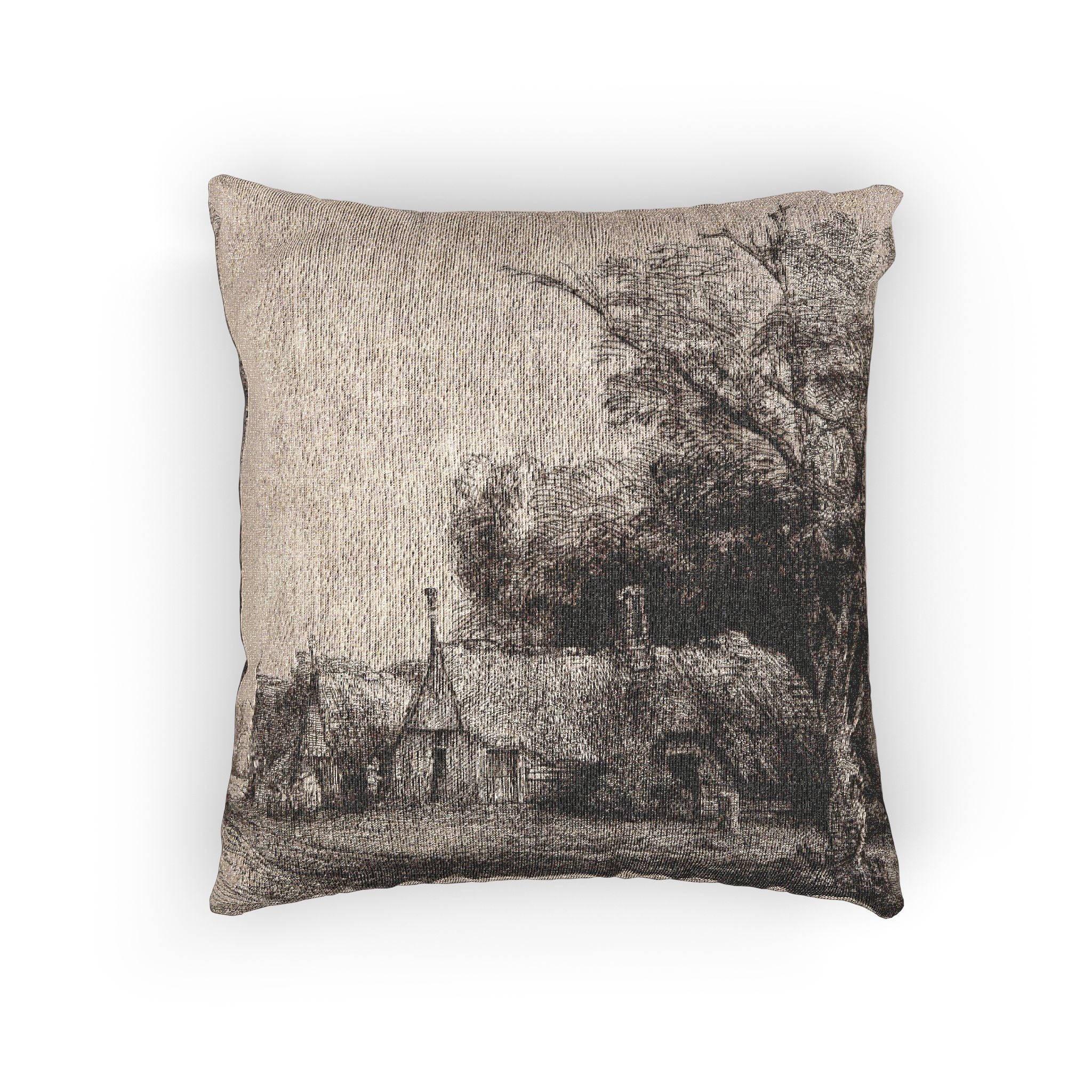 Rembrandt van Rijn - Landscape with Three Gabled Cottages Beside a Road | Woven Pillow