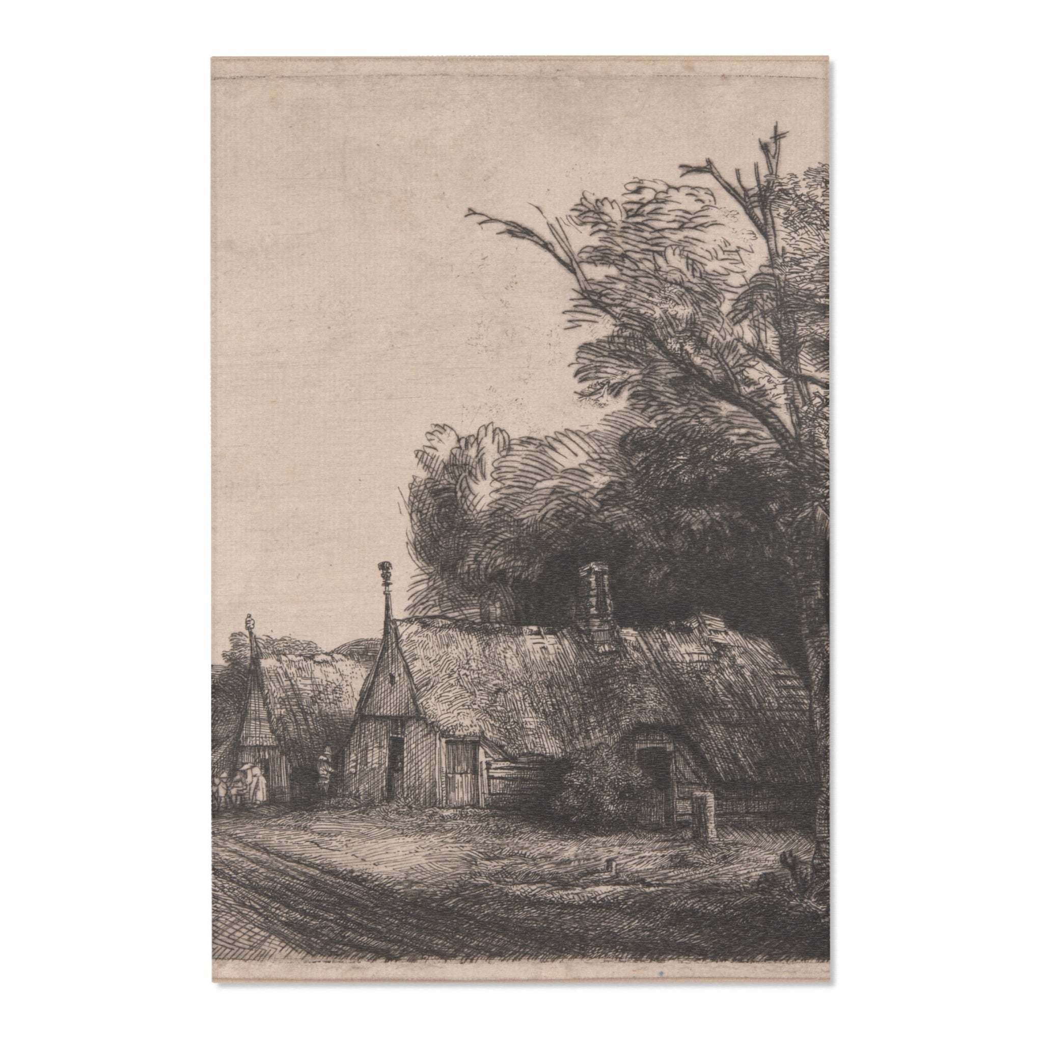 Rembrandt van Rijn - Landscape with Three Gabled Cottages Beside a Road | Area Rug